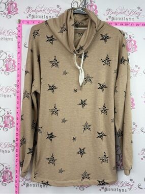 George sweater turtleneck Tan Star Print Cowl Neck Pullover